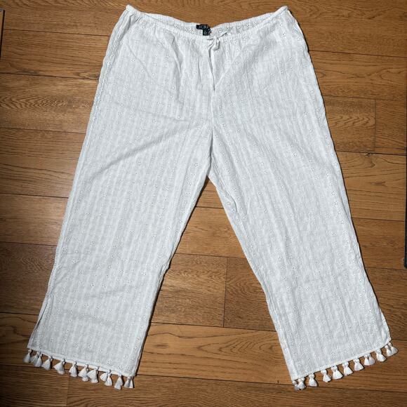 J.Crew Eyelet beach pant with tassels CA881 SZ XL White Beach Vacation Pool - Picture 1 of 10